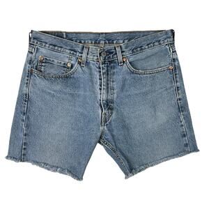 Levi’s Cut Off Bermuda Jean Shorts 505 Denim High Waisted Frayed W35 10/12